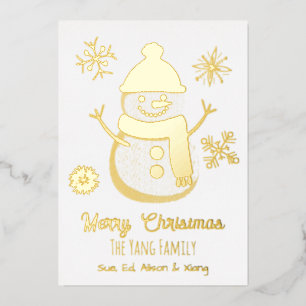 Pretty Personalised Snowman and Photo Foil Holiday Card
