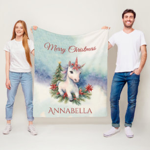 Pretty Personalised Unicorn Christmas Fleece Blanket