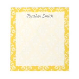 Pretty Personalised Yellow Damask Notepad