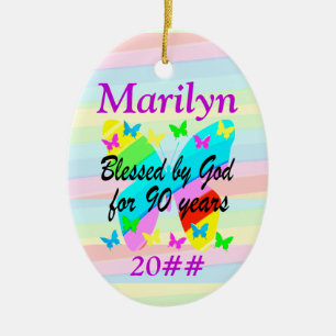 PRETTY PERSONALIZED 90TH BIRTHDAY ORNAMENT