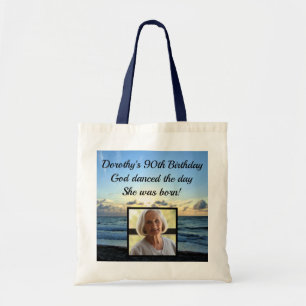 PRETTY PERSONALIZED 90TH BIRTHDAY PHOTO TOTE BAG