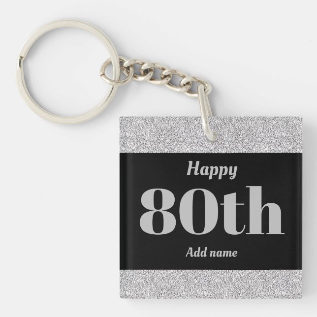 pretty personalized birthday gift keychain 80th (Front)