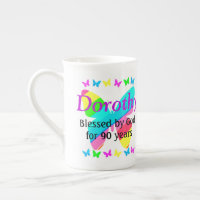 PRETTY PERSONALIZED CHRISTIAN 90TH BIRTHDAY MUG