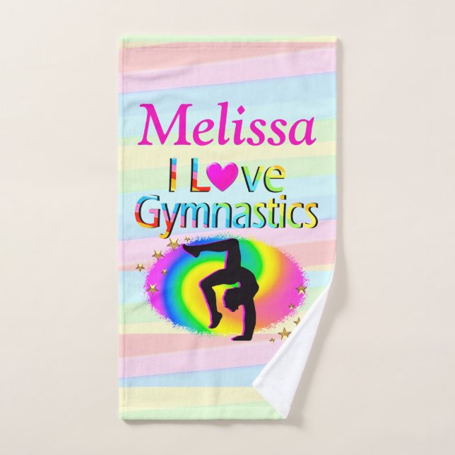 PRETTY PERSONALIZED I LOVE GYMNASTICS BATH TOWEL (Hand Towel)