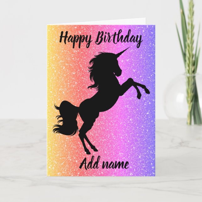 Pretty personalized unicorn birthday card (Front)