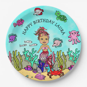 Pretty Pesonalized Ethnic Mermaid Birthday Party Paper Plate