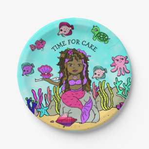 Pretty Pesonalized Pink Purple  Mermaid Birthday Paper Plate