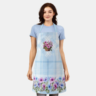 Pretty Petunia Apron Light Blue Plaid Pink Blue 