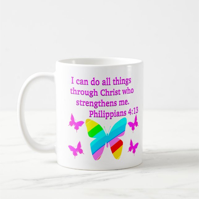 PRETTY PHILIPPIANS 4:13 BUTTERFLY DESIGN COFFEE MUG (Left)