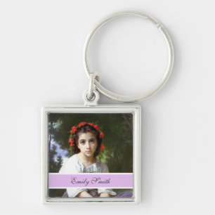 pretty photo keychain, elegant purple key ring