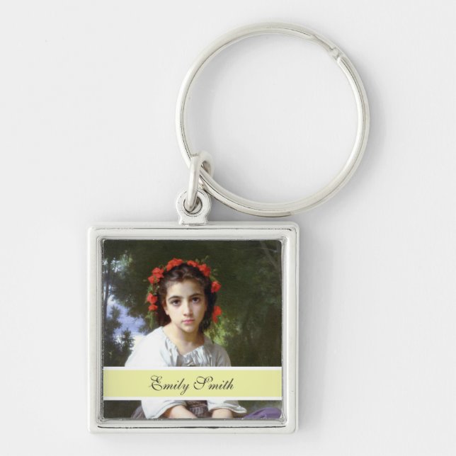 pretty photo keychain, light yellow key ring (Front)