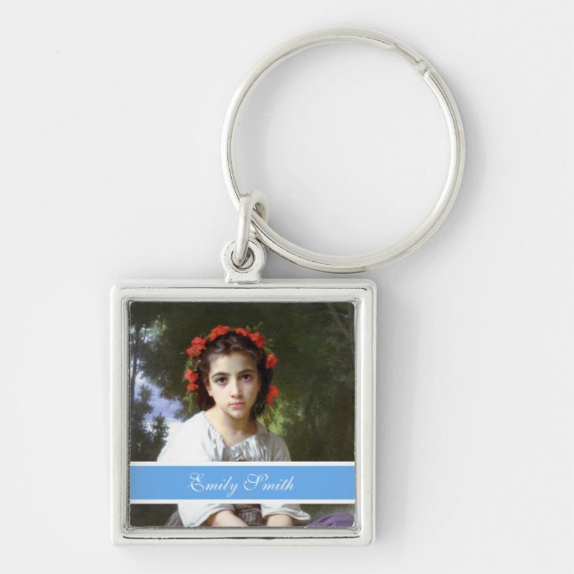 pretty photo keychain, sky blue key ring (Front)
