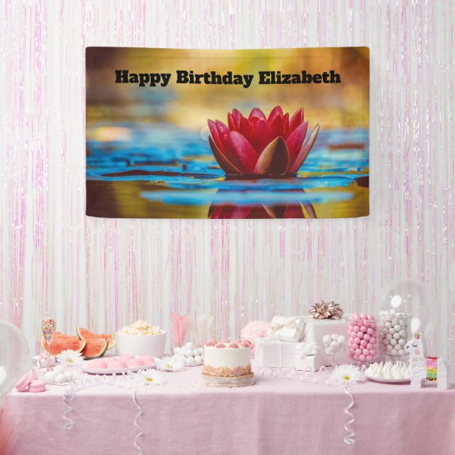 Pretty Photo of a Lotus Flower in a Pond Birthday Banner (Party)