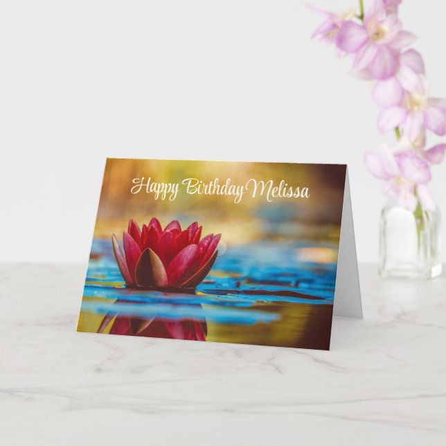Pretty Photo of a Lotus Flower in a Pond Birthday Card (Orchid)