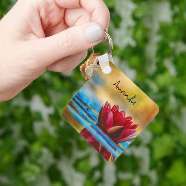 Pretty Photo of a Lotus Flower in a Pond Key Ring (Hand)