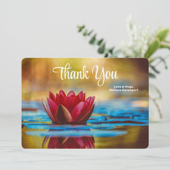 Pretty Photo of a Lotus Flower in a Pond Thank You Card (Standing Front)
