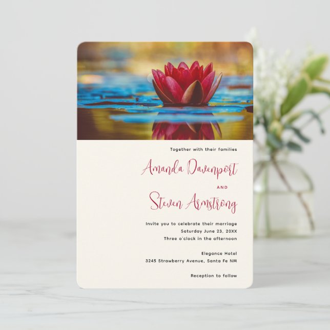 Pretty Photo of a Lotus Flower in a Pond Wedding Invitation (Standing Front)