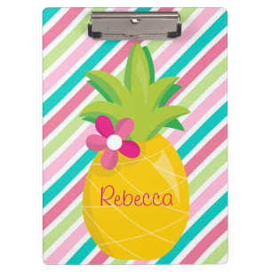 Pretty Pineapple and Colourful Stripes Clipboard