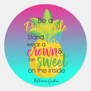 Pretty Pineapple on Ombre Background Classic Round Sticker