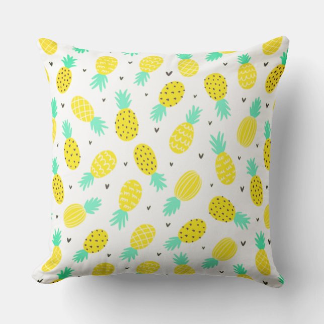 Pretty Pineapple Pattern Tropical Patio Pillow (Front)