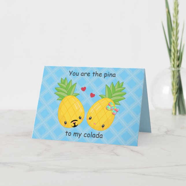 Pretty Pineapple Tropical Pina Colada Romantic Card (Front)