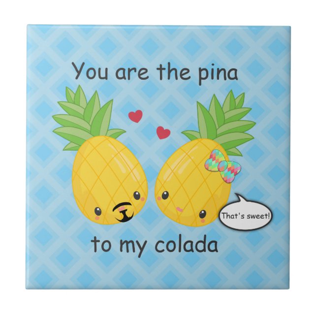 Pretty Pineapple Tropical Pina Colada Romantic Ceramic Tile (Front)