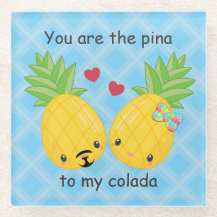Pretty Pineapple Tropical Pina Colada Romantic Glass Coaster