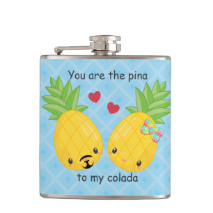 Pretty Pineapple Tropical Pina Colada Romantic Hip Flask