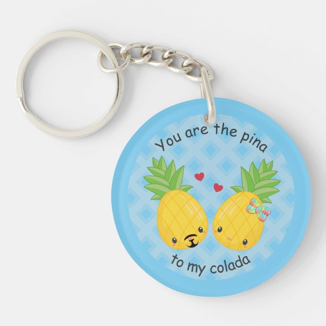 Pretty Pineapple Tropical Pina Colada Romantic Key Ring (Front)