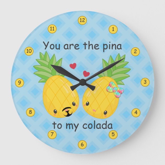 Pretty Pineapple Tropical Pina Colada Romantic Large Clock (Front)