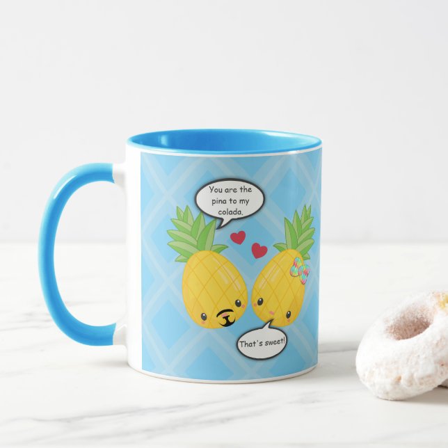 Pretty Pineapple Tropical Pina Colada Romantic Mug (With Donut)