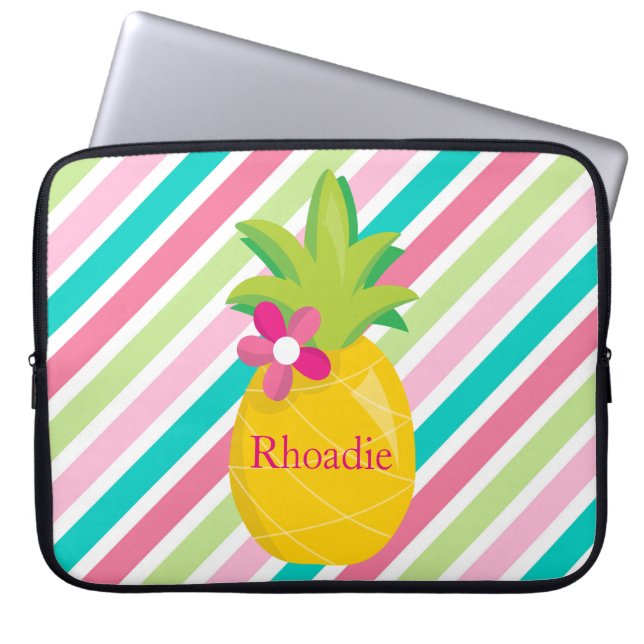 Pretty Pineapple with Stripes Laptop Sleeve (Front)