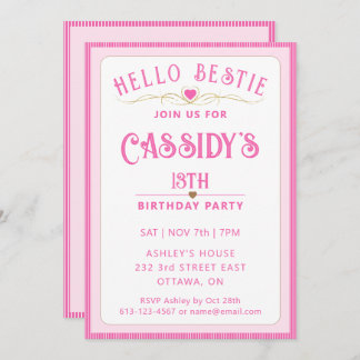 Pretty Pink 13th Birthday  Invitation