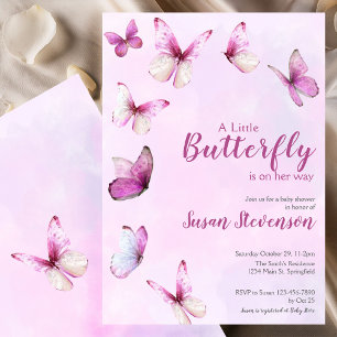 Pretty Pink A Little Butterfly Baby Shower Invitation