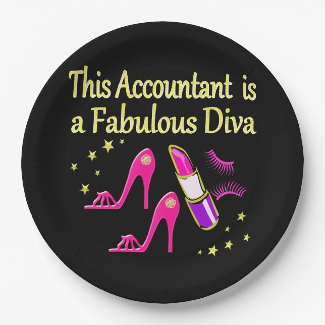 PRETTY PINK ACCOUNTANT DIVA DESIGN PAPER PLATE (Front)
