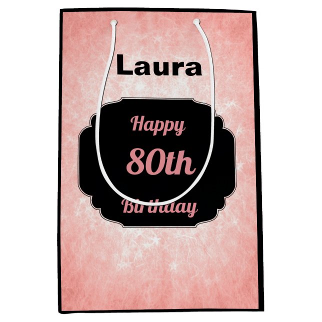 Pretty pink Add name 80th birthday Medium Gift Bag (Front)