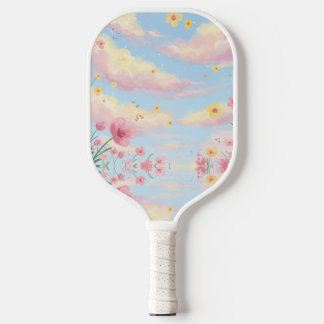 Pretty pink aesthetic floral pickleball paddle