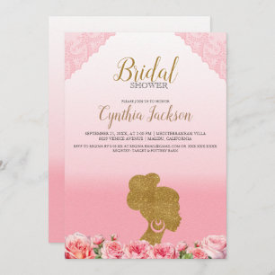 Pretty Pink African American Bride Bridal Shower Invitation