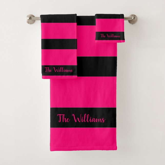 Pretty Pink and Black Bath Towel Set (Insitu)