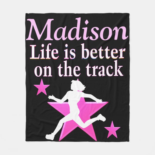 PRETTY PINK AND BLACK PERSONALIZED TRACK BLANKET (Front)
