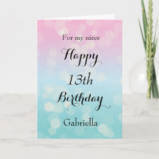 Pretty Pink and Blue 13th Birthday Niece Card