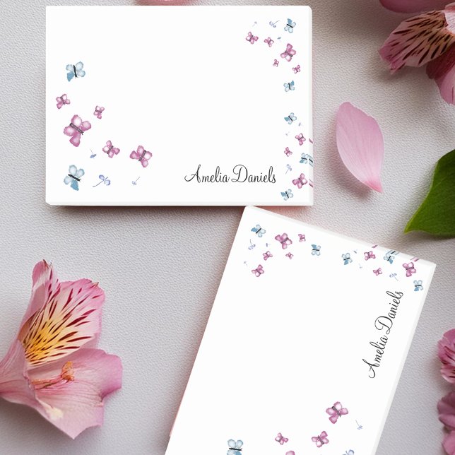 Pretty Pink and Blue butterfly Personalised Post-it Notes (Creator Uploaded)