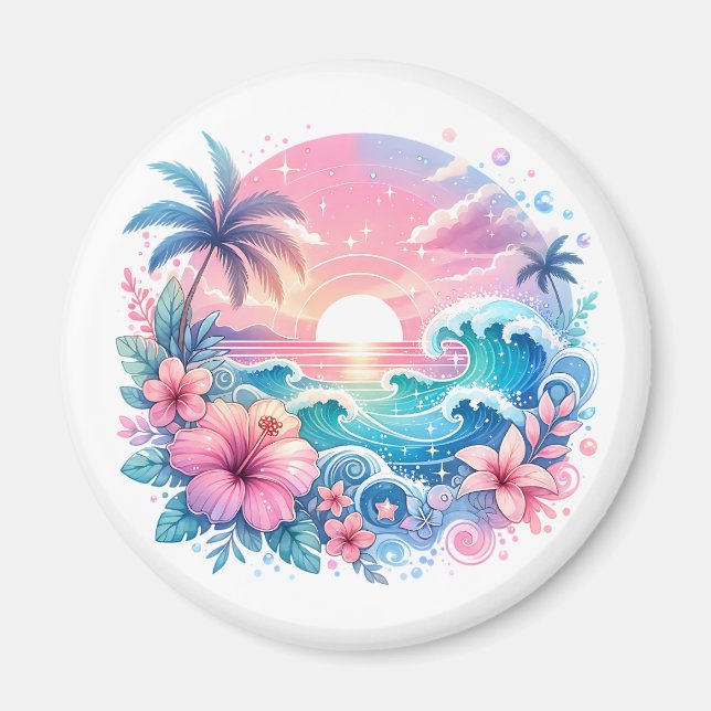 Pretty Pink and Blue Coastal Art Magnet (Front)