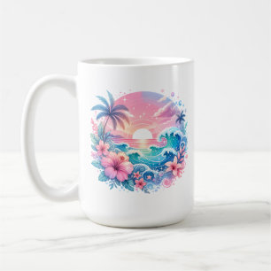 Pretty Pink and Blue Coastal Art Personalised Coffee Mug