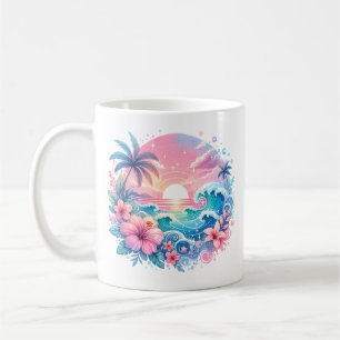 Pretty Pink and Blue Coastal Art Personalised Coffee Mug
