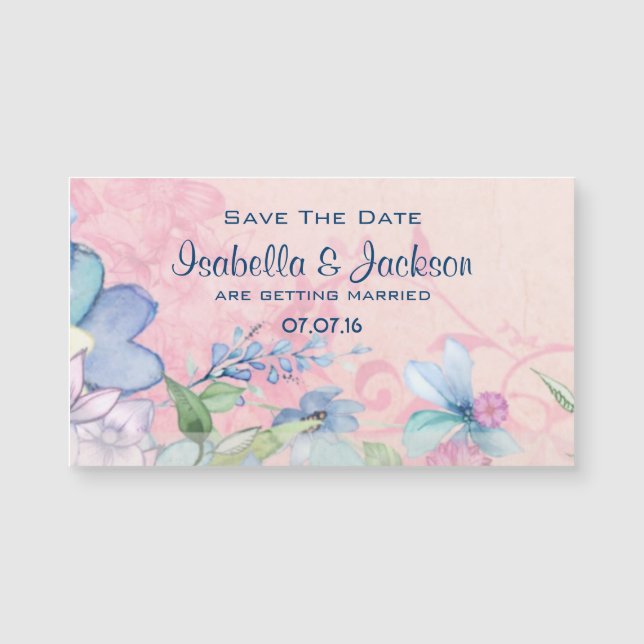 Pretty Pink and Blue Floral Save The Date (Front)