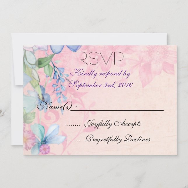 Pretty Pink and Blue Floral Wildflowers RSVP Invitation (Front)