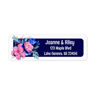 Pretty Pink and Blue Flowers Personalised Return Address Label