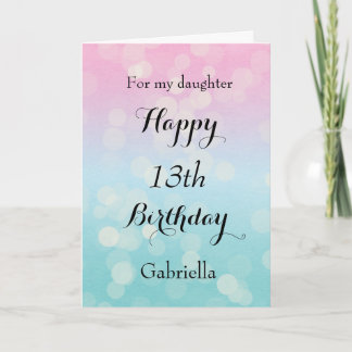 Pretty Pink and Blue Happy 13th Birthday Daughter Card