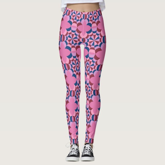 Pretty Pink and Blue Pattern Leggings (Front)